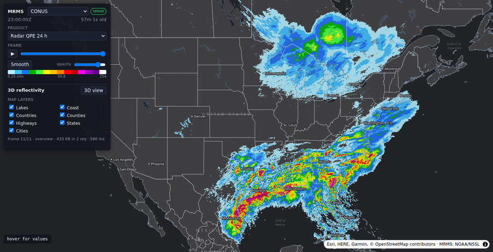 24-hour radar rainfall estimate