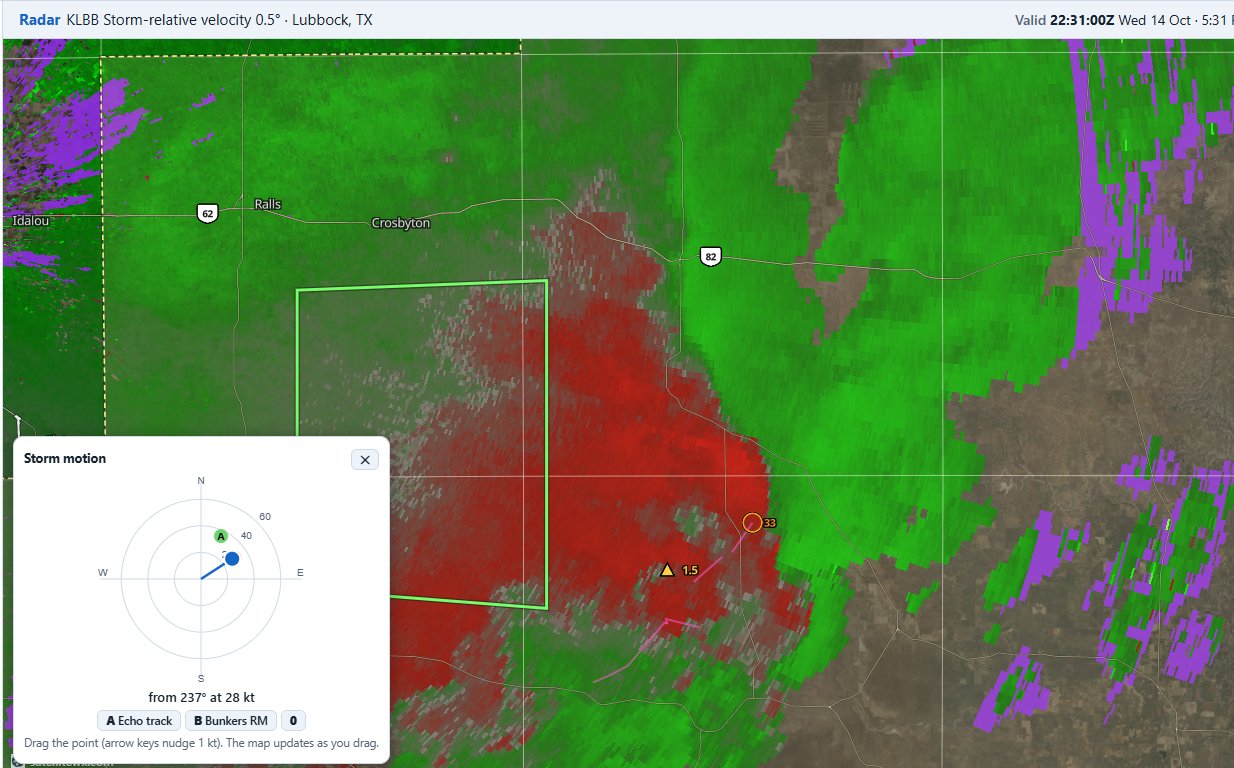Storm-relative velocity with the storm motion pad open