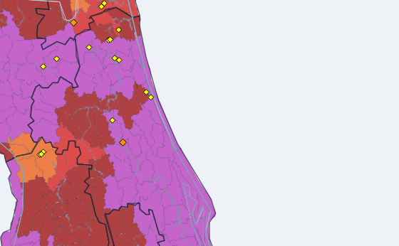 Small watersheds across Florida shaded by chance of heavy rain