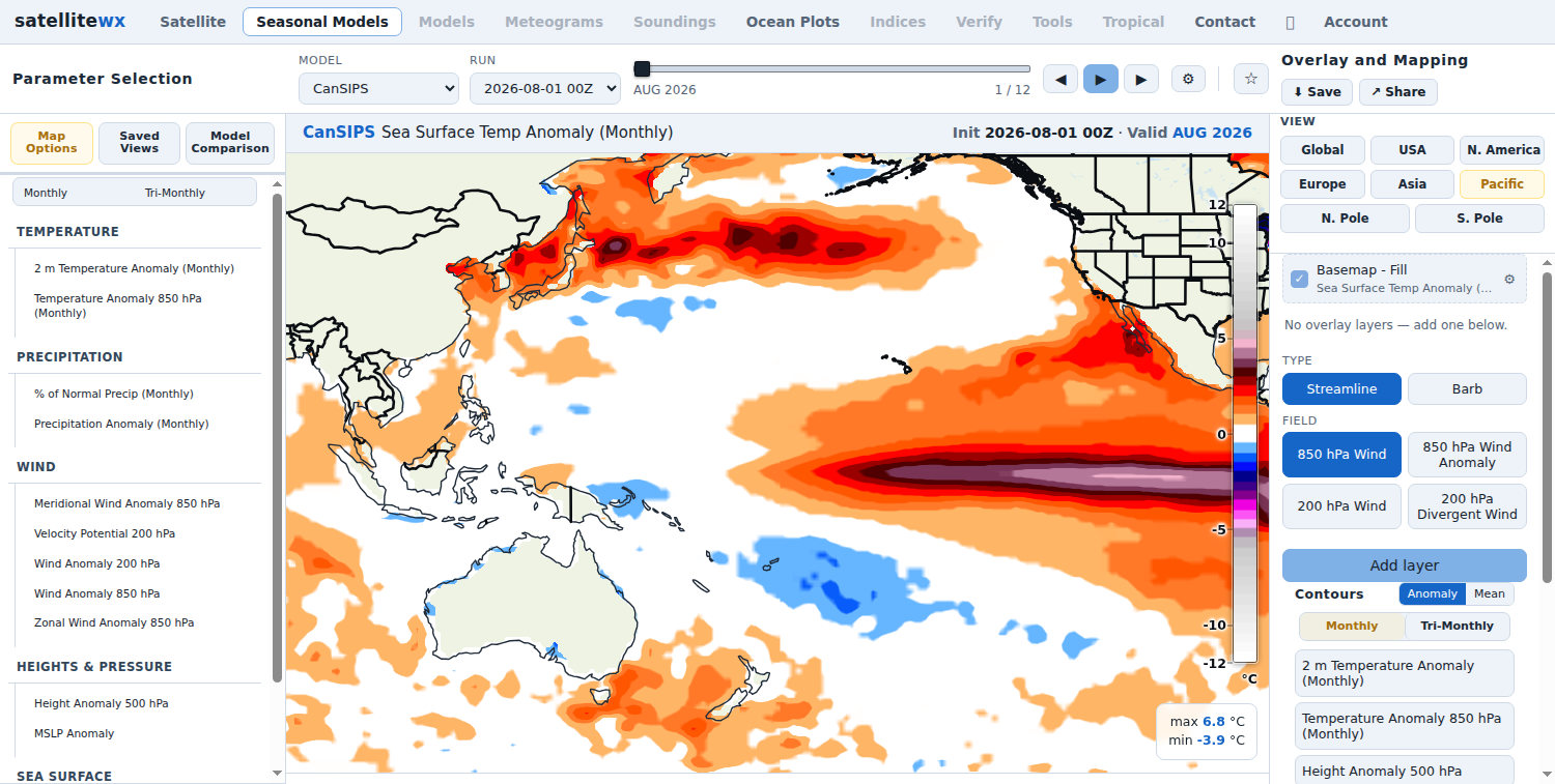 Sea-surface temperature anomaly over the Pacific